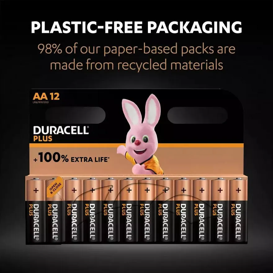 12 Pack Duracell Plus AA Batteries 100 % Extra Life 1.5V ALKALINE EXP 2032