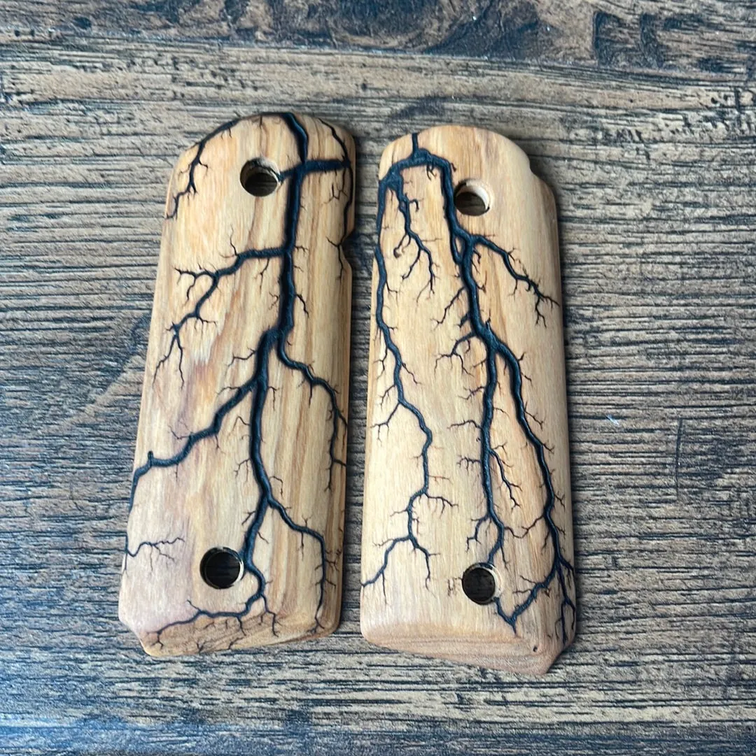 1911 Compact Size Electrocuted Olivewood Grips - 008