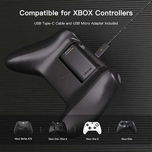 2 Pack Rechargeable Battery Pack, Xbox Series X/S Controller Game Accessories with Fast Charger and 10FT USB-C Charging Cable, Compatible with Xbox one/s/x/Elite Controller, Afbptek