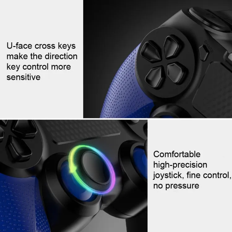 2 PCS Bluetooth Wireless Gamepad Touch Screen With Light Audio Dual Vibration Controller For PS4(Black)