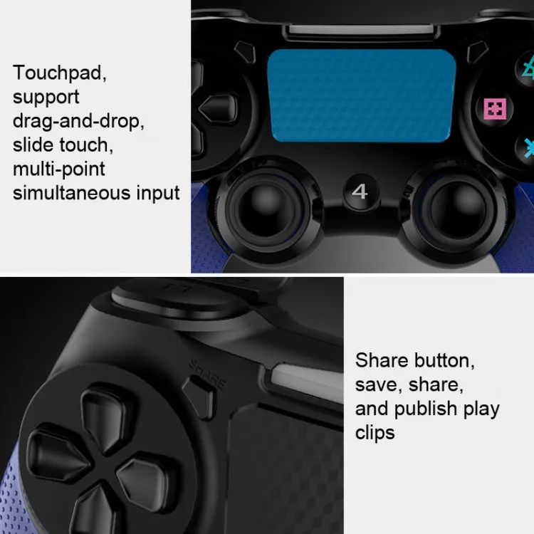 2 PCS Bluetooth Wireless Gamepad Touch Screen With Light Audio Dual Vibration Controller For PS4(Black)
