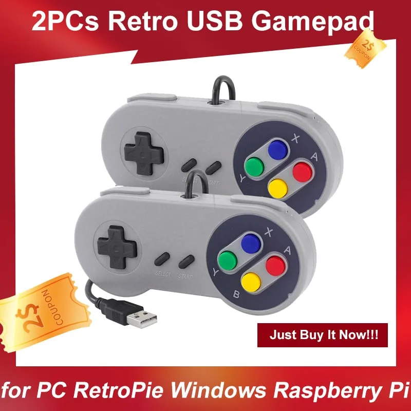 2PCs USB Gamepad Retro Gaming Joystick Wired Controller for Linux SNES Game PC NESPi RetroPie Windows Raspberry Pi 4B 3B  3B