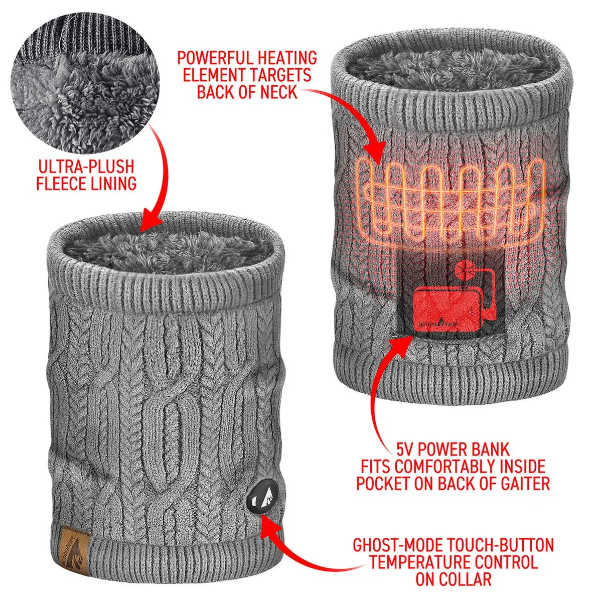 ActionHeat 5V Battery Cable Knit Heated Neck Gaiter