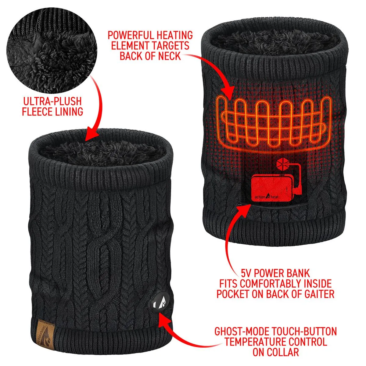 ActionHeat 5V Battery Cable Knit Heated Neck Gaiter