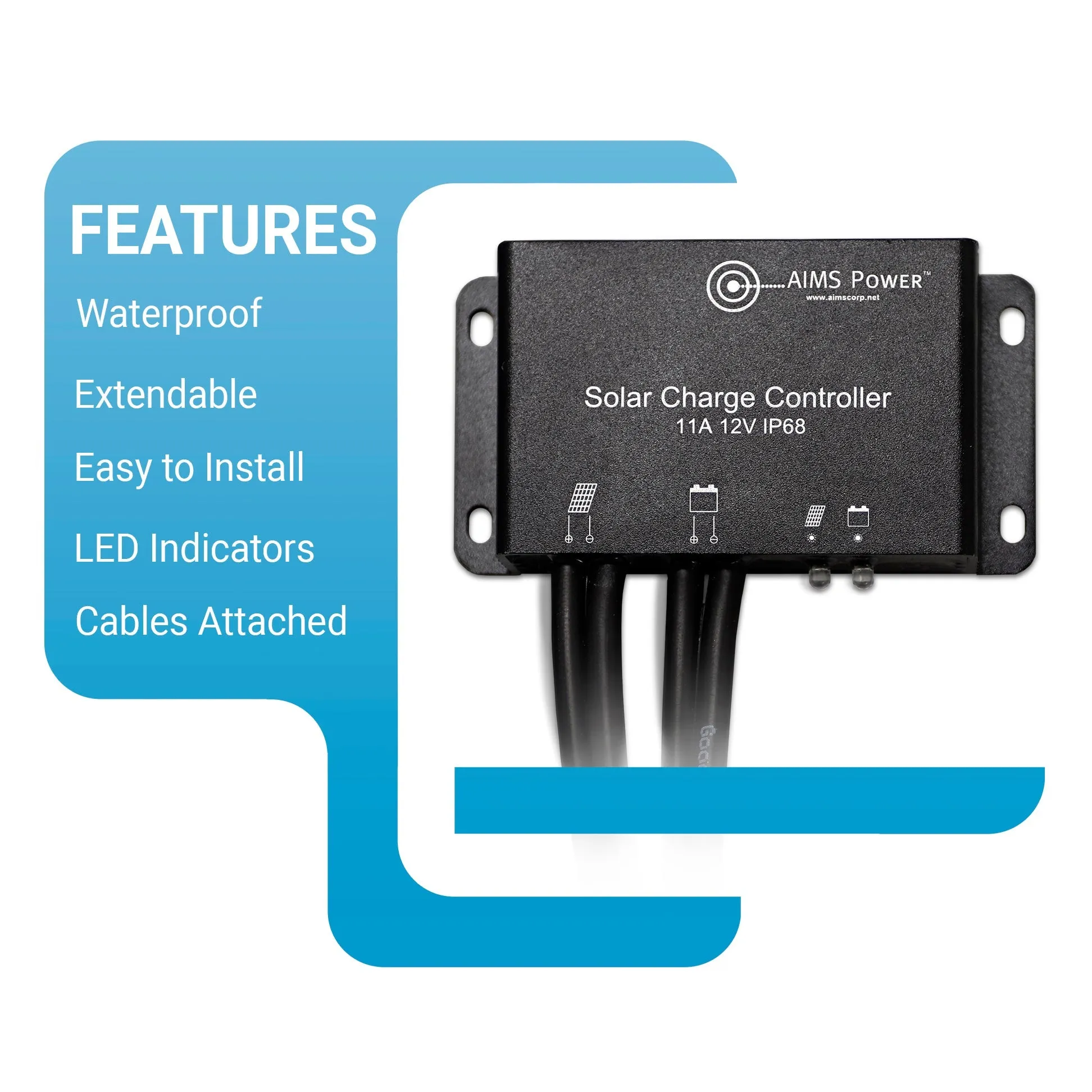 AIMS Power 11 Amp PWM Waterproof Solar Charge Controller