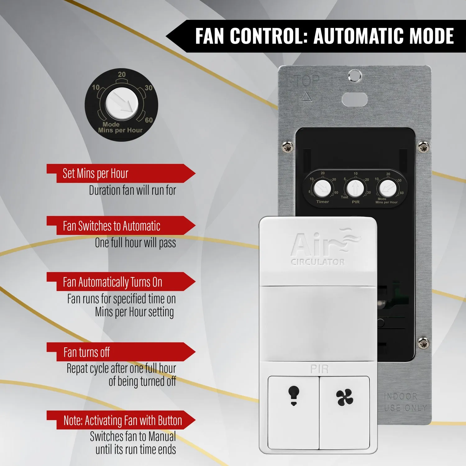 Air Circulator Timer with 180° PIR Motion Sensor Wall Switch
