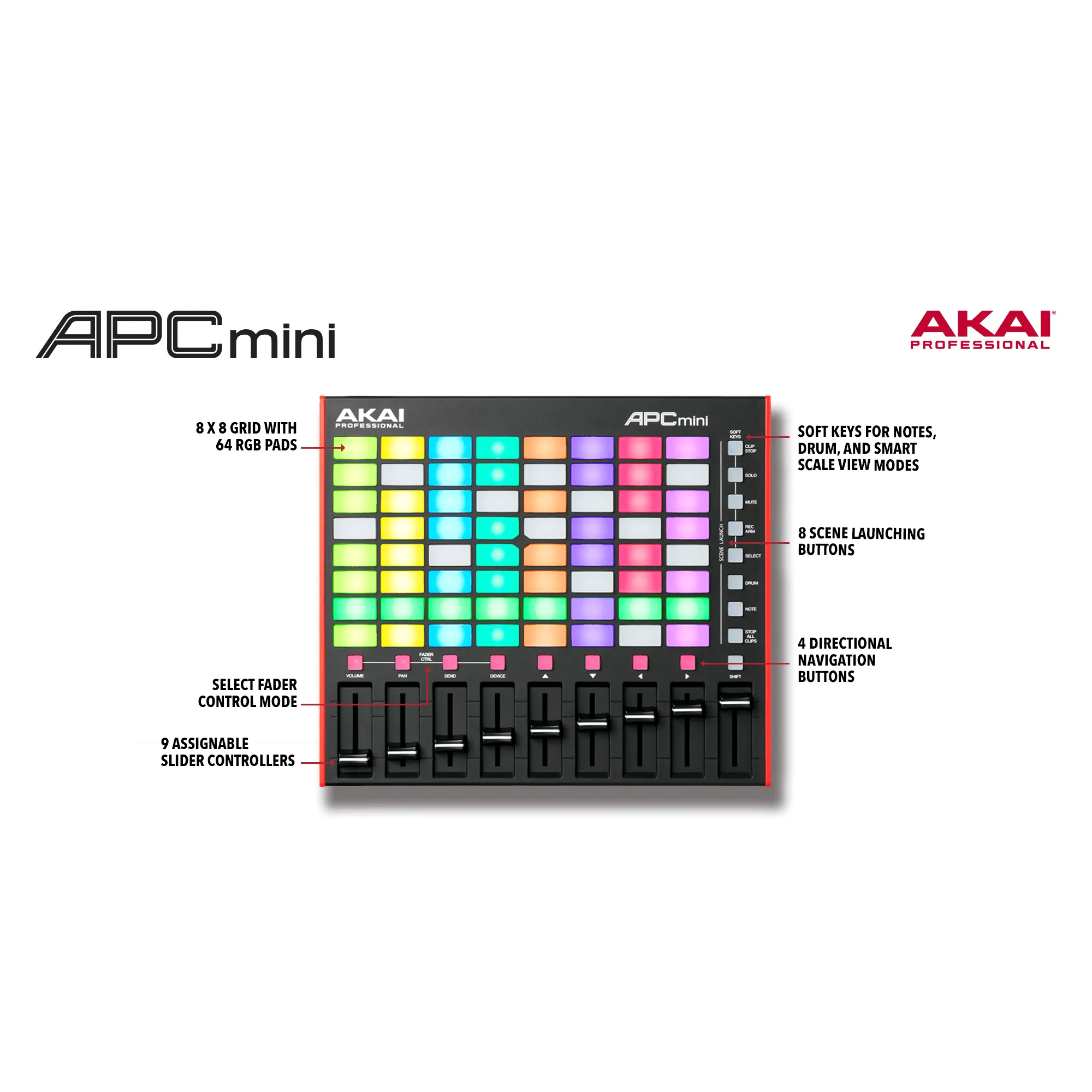 Akai APCMINI2 Mk2 Pad Controller, Clip Launch Controller for Ableton