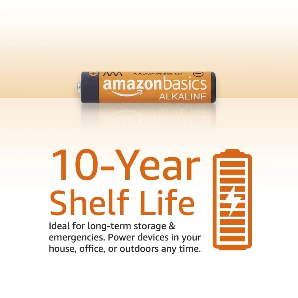 Amazon Basics 36 Count (Pack of 1) AAA High-Performance Alkaline Batteries, 10-Year Shelf Life, Easy to Open Value Pack