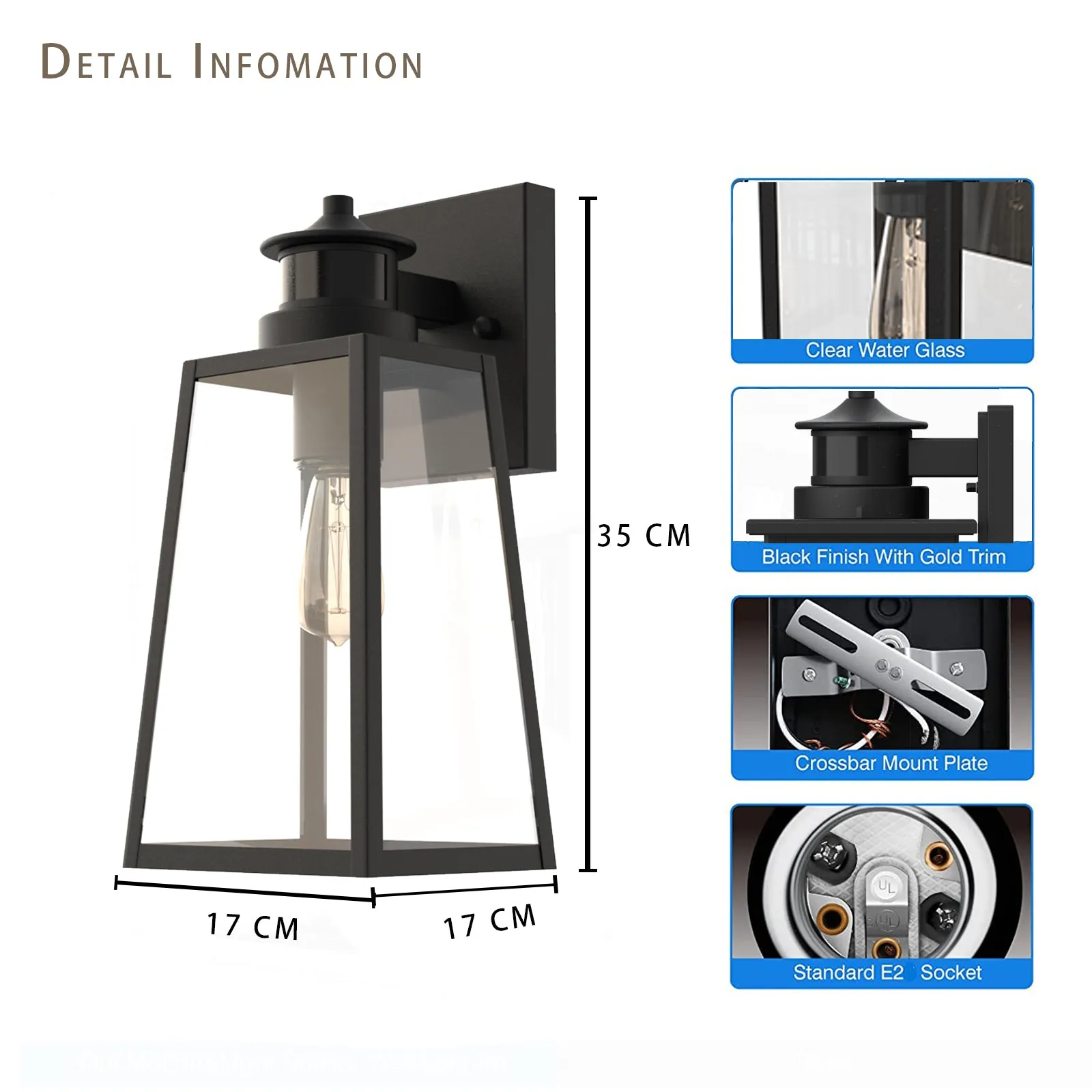 BERNY Exterior Wall Light with Motion Sensor Dusk to Dawn IP44 Weather proof Matt Black