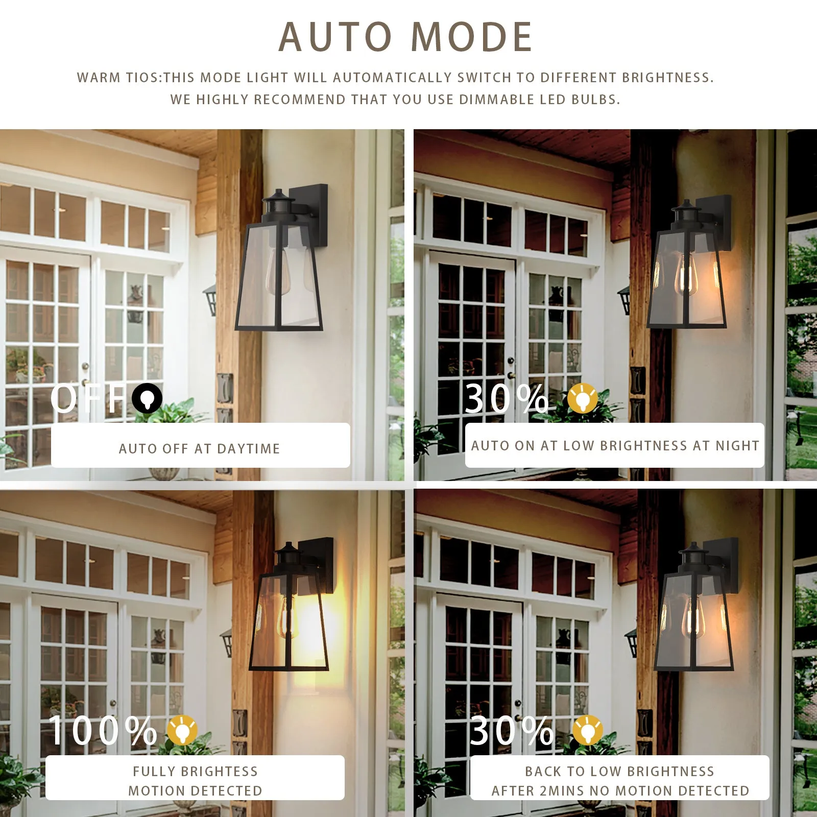 BERNY Exterior Wall Light with Motion Sensor Dusk to Dawn IP44 Weather proof Matt Black