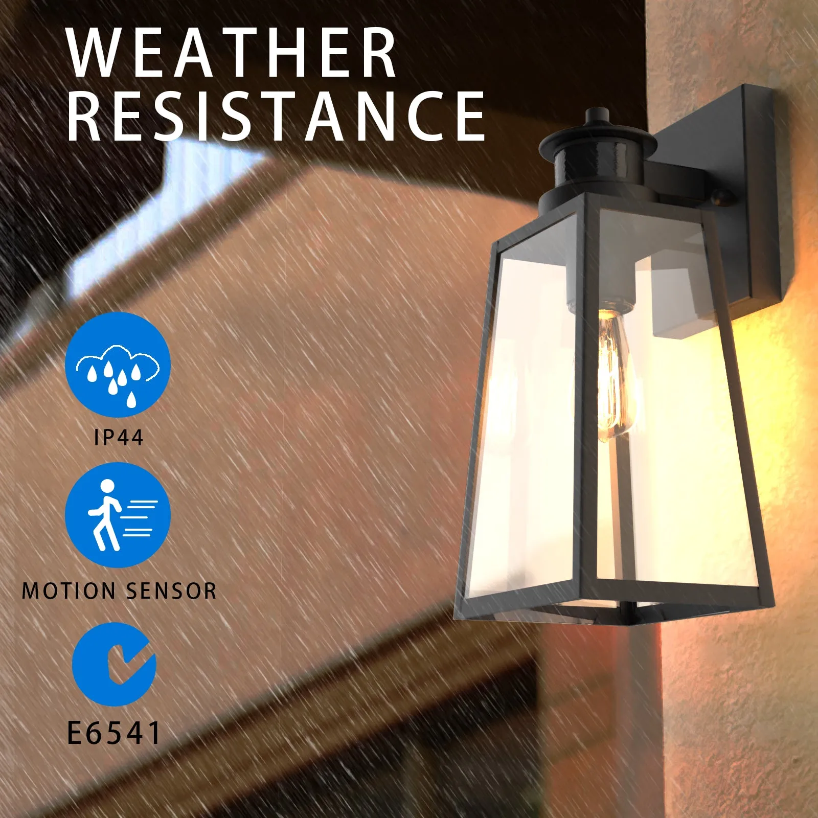 BERNY Exterior Wall Light with Motion Sensor Dusk to Dawn IP44 Weather proof Matt Black