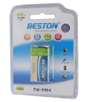 Beston: 9 Volt Rechargeable Battery/Cell 300mAh NiMH
