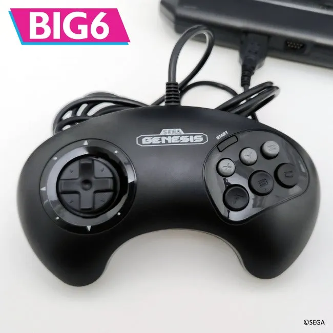 BIG6 wired controller pad for Sega Mega Drive & Genesis officially licensed - 10ft (3 meters) Black | Retro-Bit