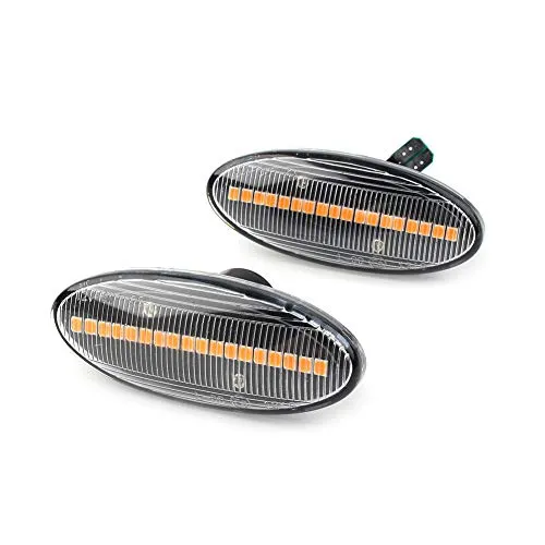 Car Auto Sequential Turn Signal Indicators Side Marker Light Compatible with Nissan Cube, Juke, Leaf, Micra K12 / K13, Note E11, Qashqai J10, X-Trail T31, Clear Lens