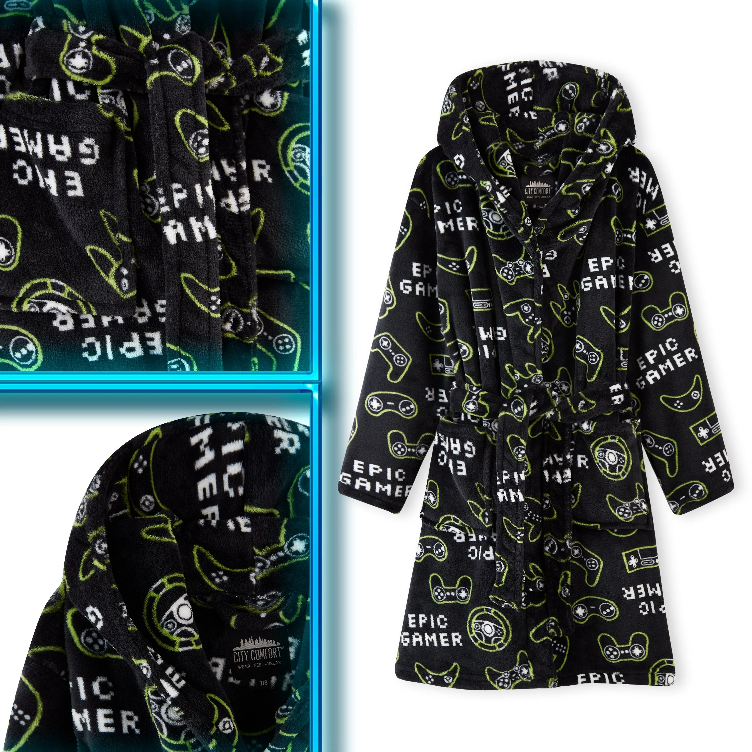 CityComfort Boys Dressing Gown, Gaming Fleece Dressing Gown For Kids