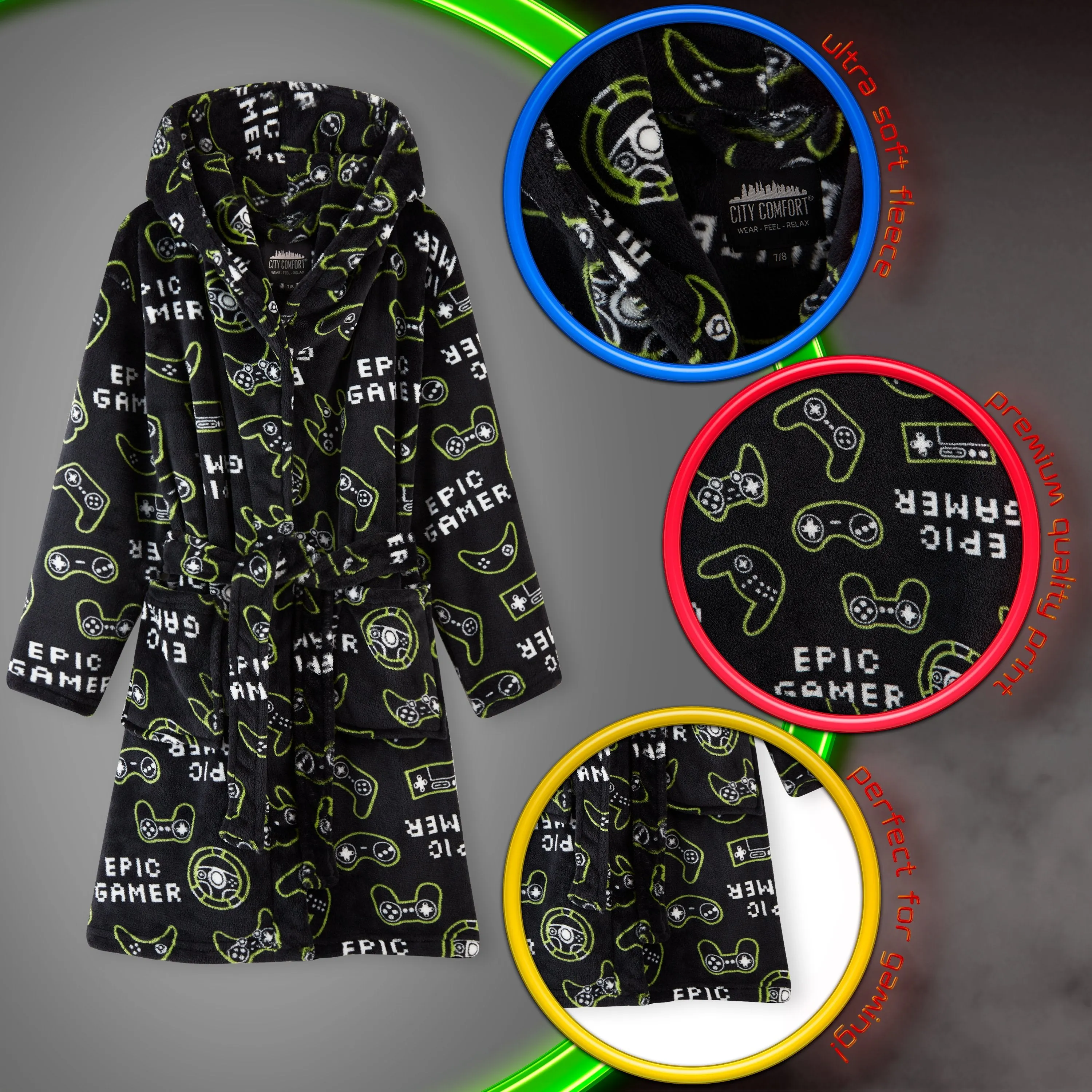 CityComfort Boys Dressing Gown, Gaming Fleece Dressing Gown For Kids