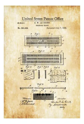 Cribbage Board Patent - Patent Print, Game Room Decor, Cribbage Patent, Game Night, Board Game Patent, Game Room Art, Vintage Toy