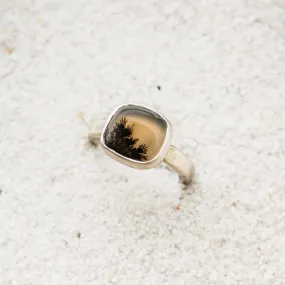 Dendritic Agate Freeform Square Ring on Hammered Band