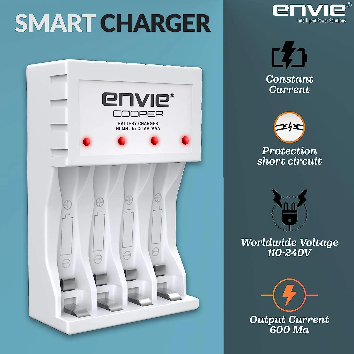 ENVIE (ECR-20 4xAA Ni-Cd 1000) Beetle Charger with Envie Ni-Cd1000mAh Batteries.
