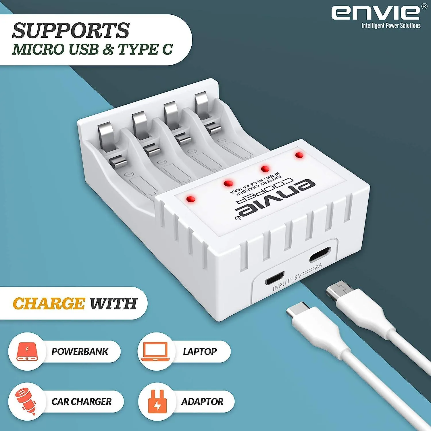 ENVIE (ECR-20 4xAA Ni-Cd 1000) Beetle Charger with Envie Ni-Cd1000mAh Batteries.