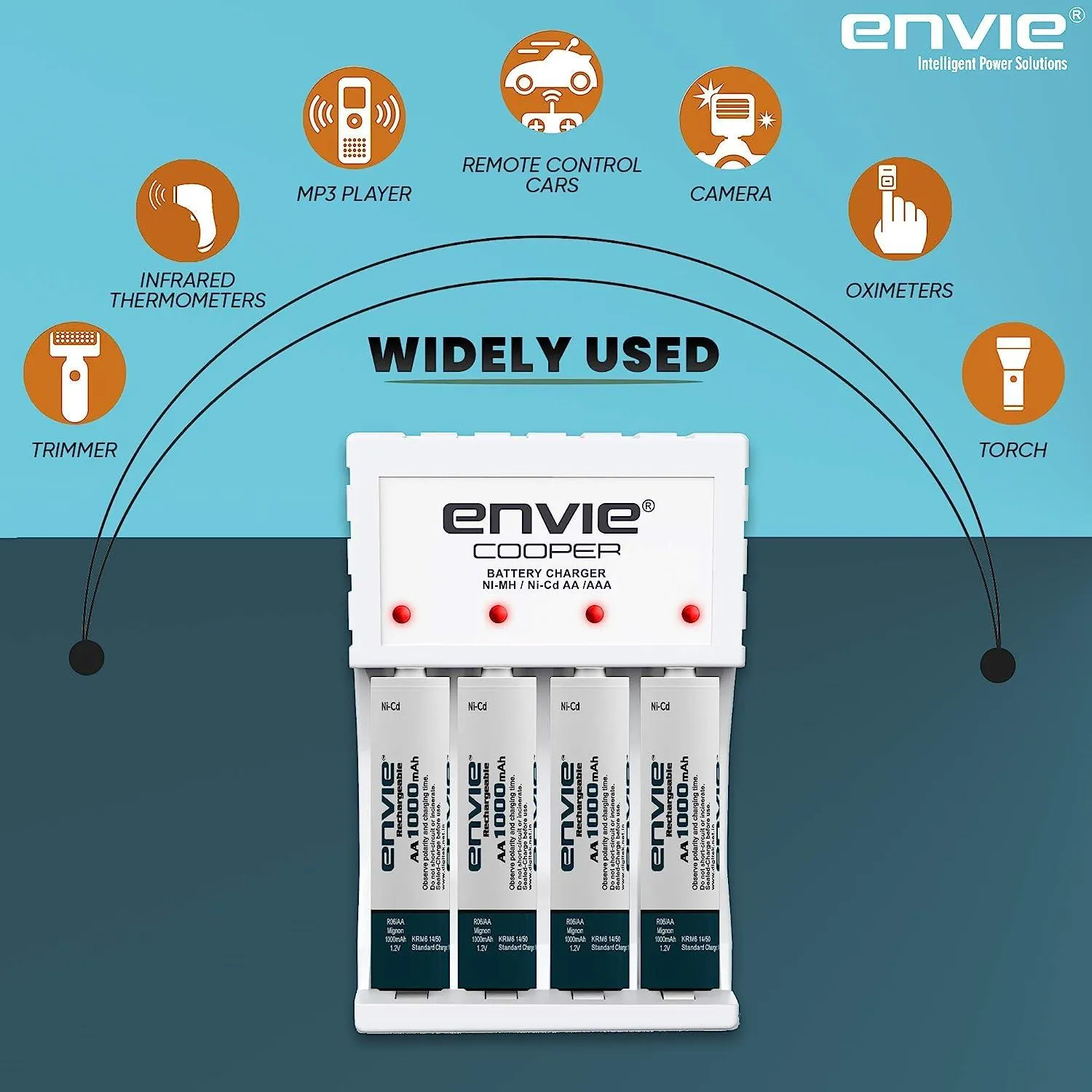 ENVIE (ECR-20 4xAA Ni-Cd 1000) Beetle Charger with Envie Ni-Cd1000mAh Batteries.