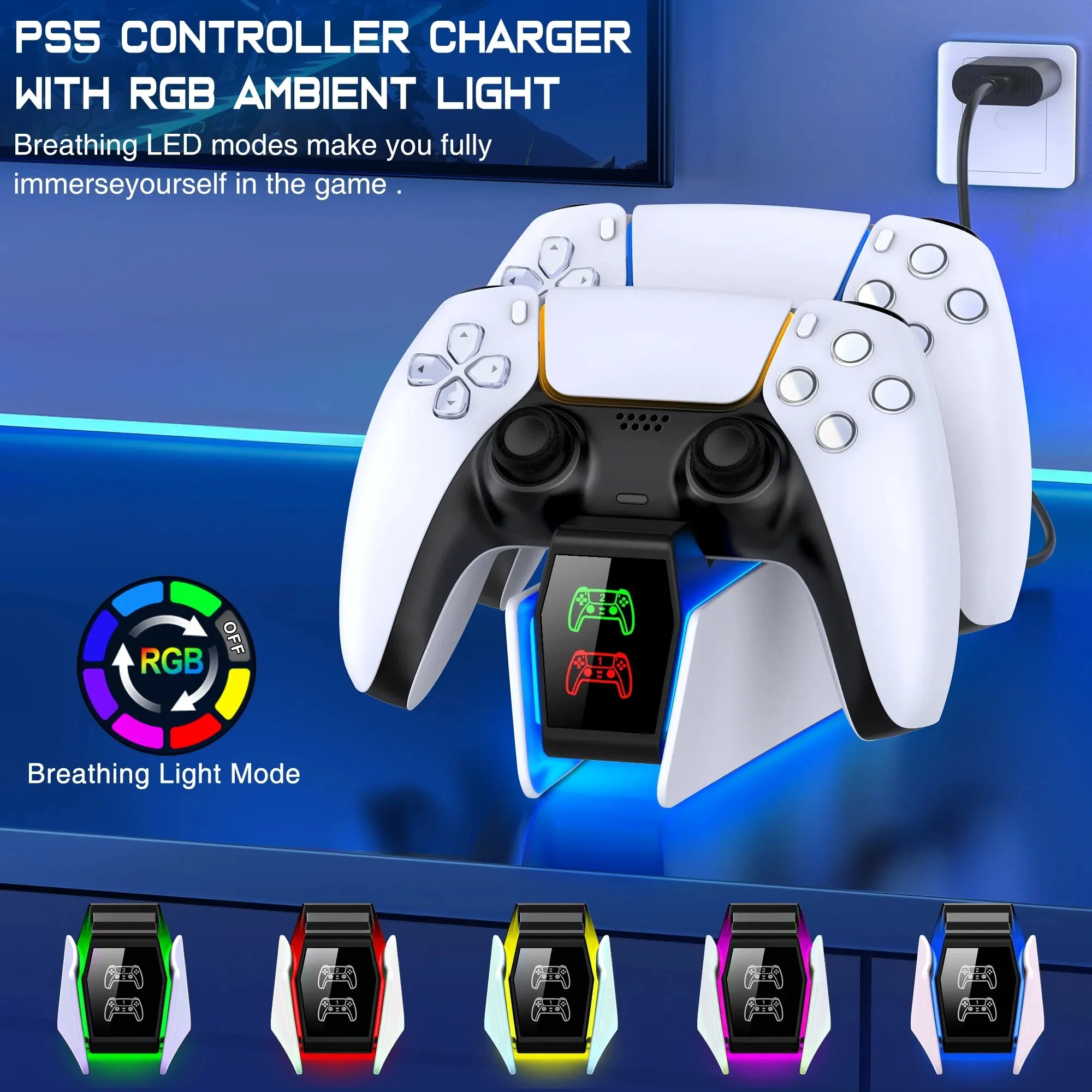 Esywen FC30020230602 Charging Station for PlayStation 5 Controller, White