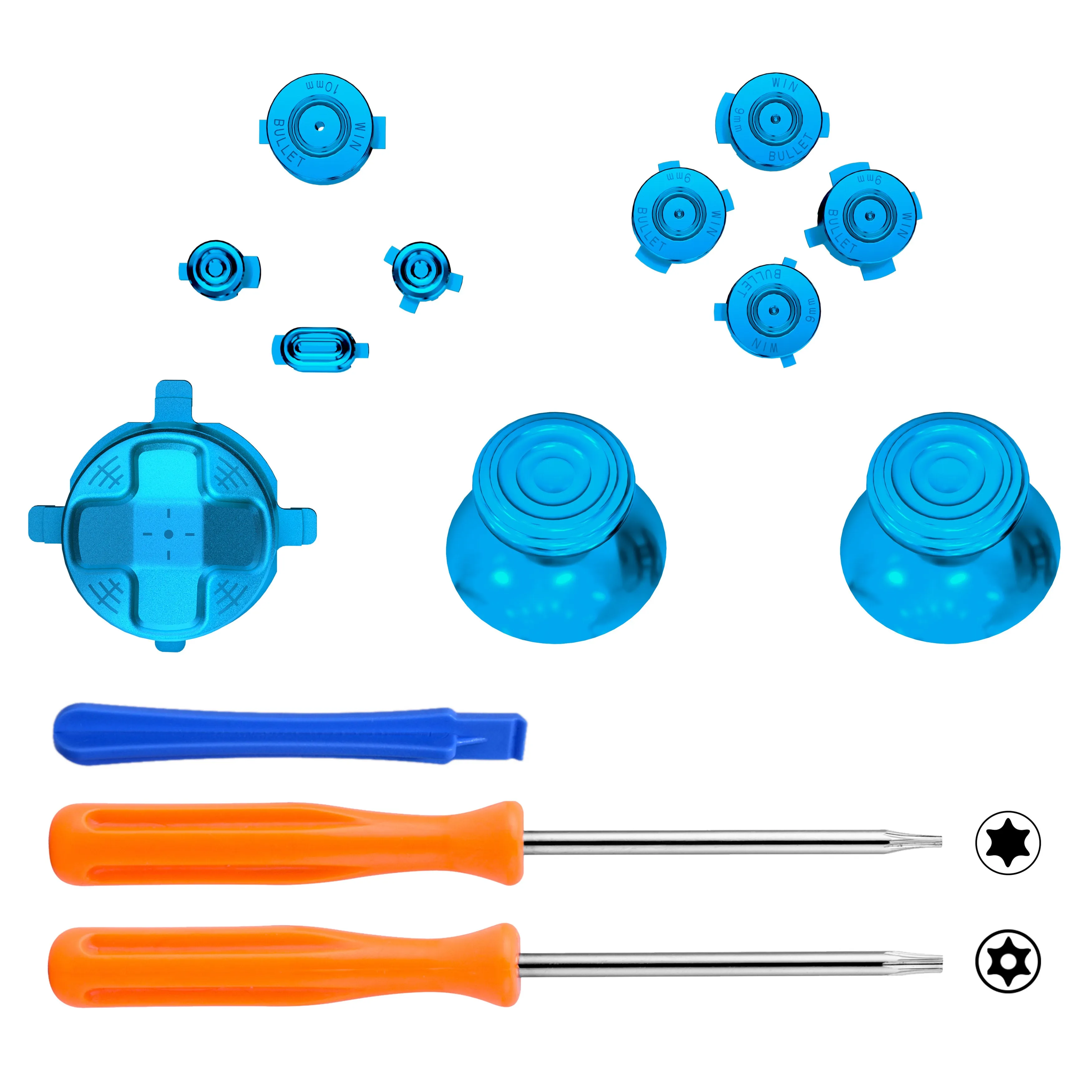 eXtremeRate 11 in 1 Custom Blue Metal Buttons for Xbox Series X/S Controller, Aluminum Alloy Dpad Start Back Share Button, Replacement Thumbsticks, Home ABXY Bullet Buttons for Xbox Core Controller - JX3E004