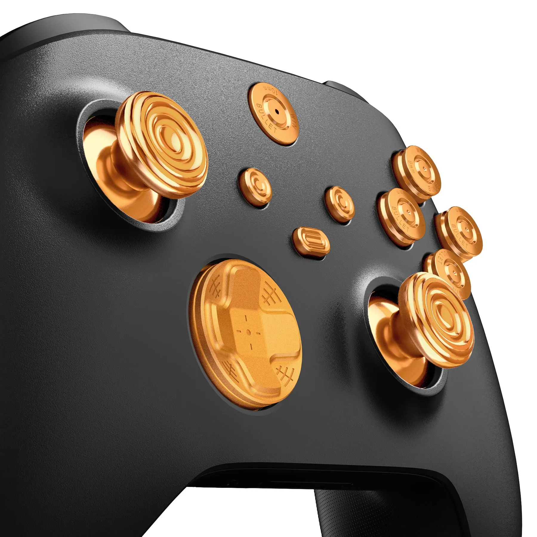 eXtremeRate 11 in 1 Custom Gold Metal Buttons for Xbox Series X/S Controller, Aluminum Alloy Dpad Start Back Share Button, Replacement Thumbsticks, Home ABXY Bullet Buttons for Xbox Core Controller - JX3E001