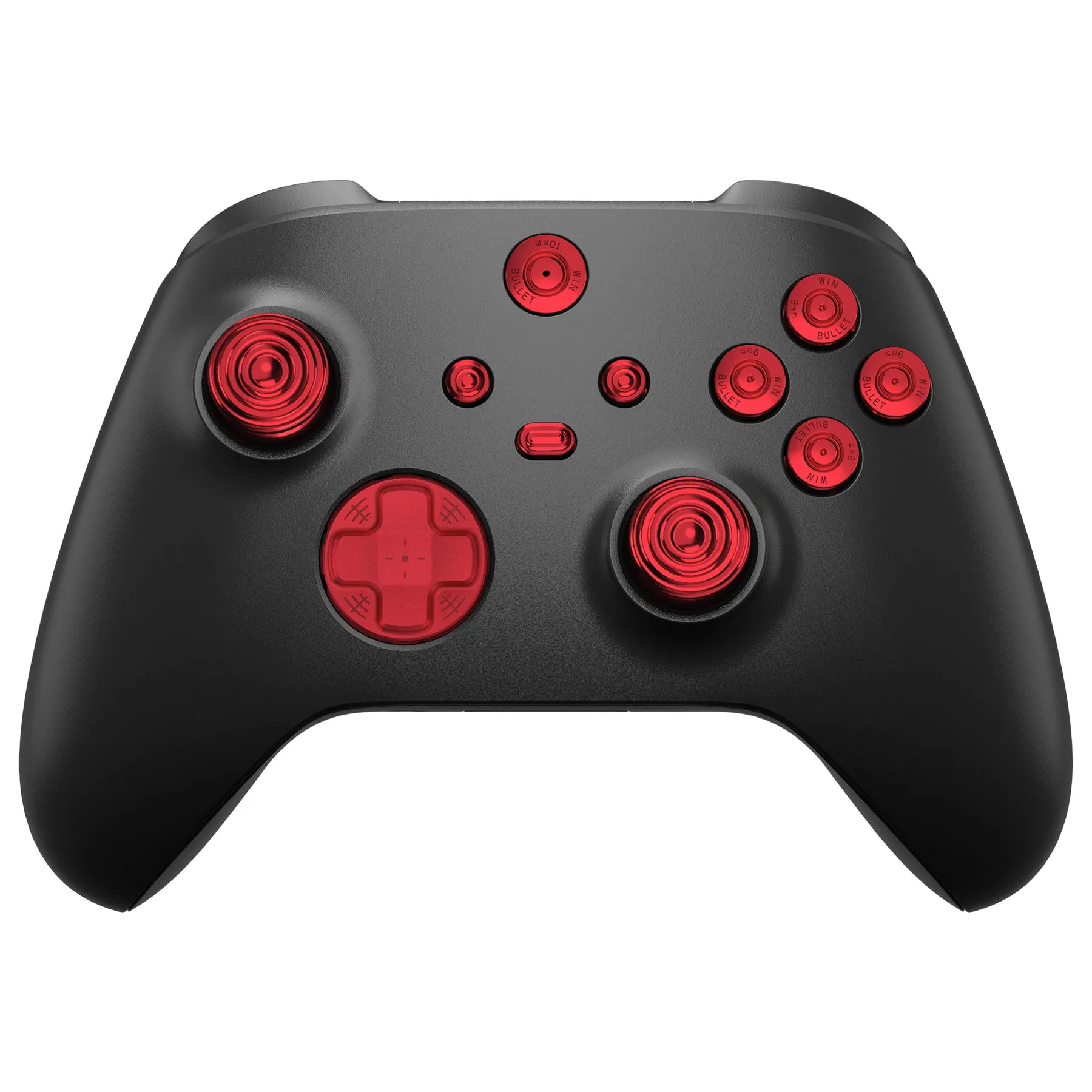 eXtremeRate 11 in 1 Custom Red Metal Buttons for Xbox Series X/S Controller, Aluminum Alloy Dpad Start Back Share Button, Replacement Thumbsticks, Home ABXY Bullet Buttons for Xbox Core Controller - JX3E003