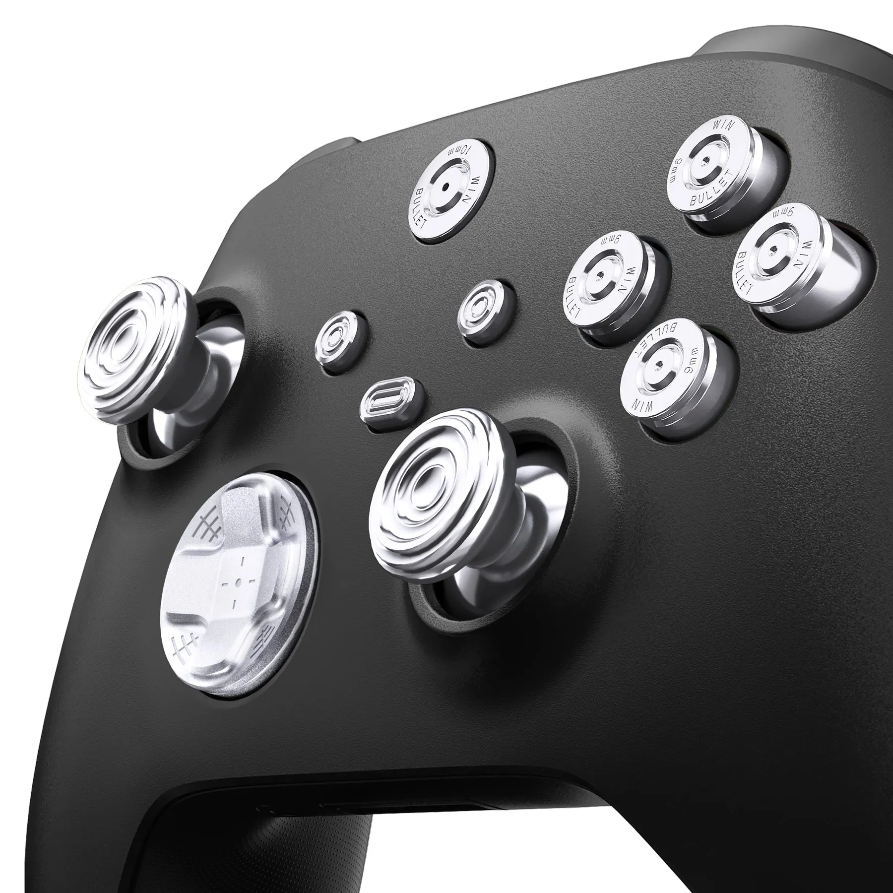 eXtremeRate 11 in 1 Custom Silver Metal Buttons for Xbox Series X/S Controller, Aluminum Alloy Dpad Start Back Share Button, Replacement Thumbsticks, Home ABXY Bullet Buttons for Xbox Core Controller - JX3E002