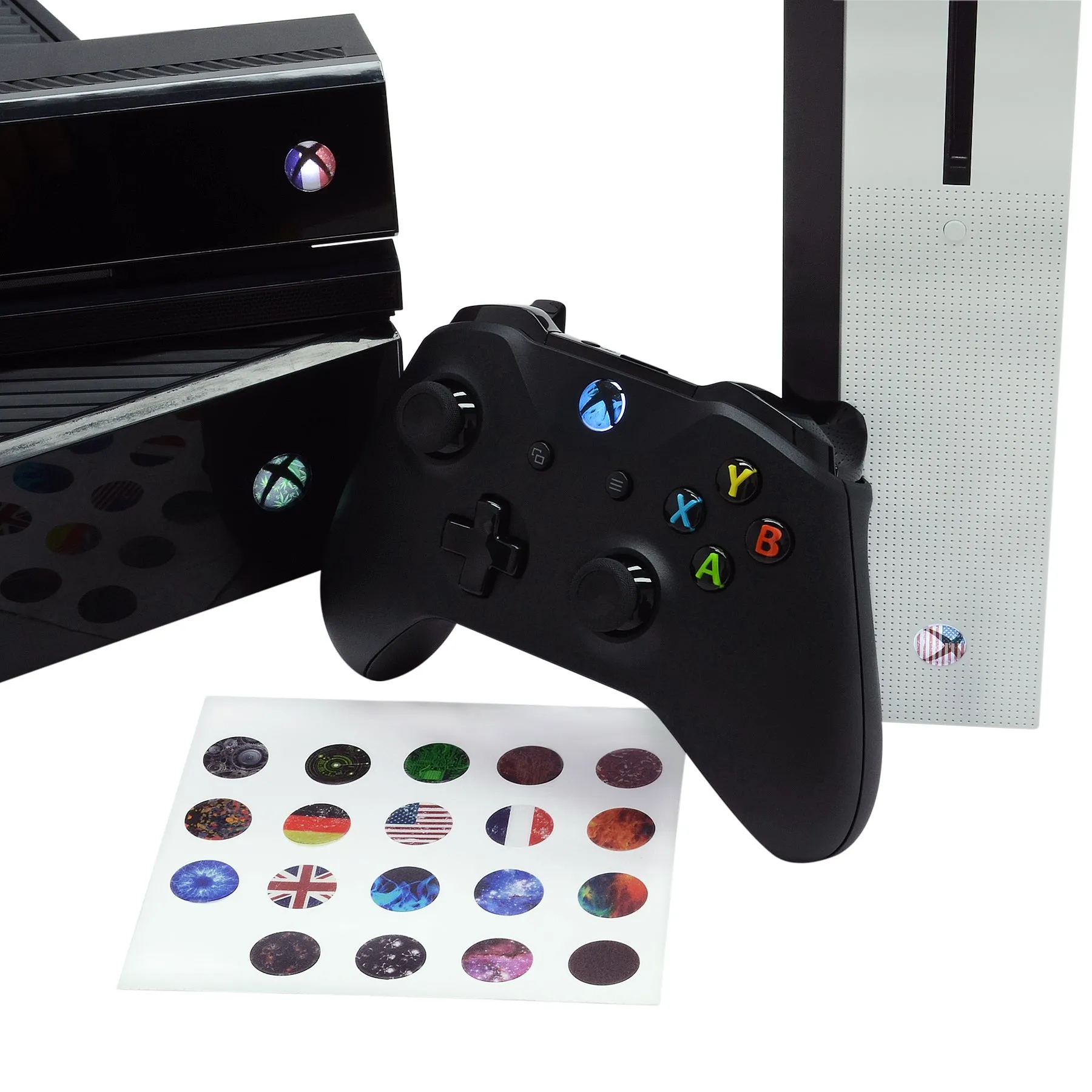 eXtremeRate 60 pcs Home Button Power Switch Stickers Skin Cover for Xbox One / One S /Xbox One X Console Kinect and Xbox One / One S / Xbox One X/Elite Controllers - XBLS001