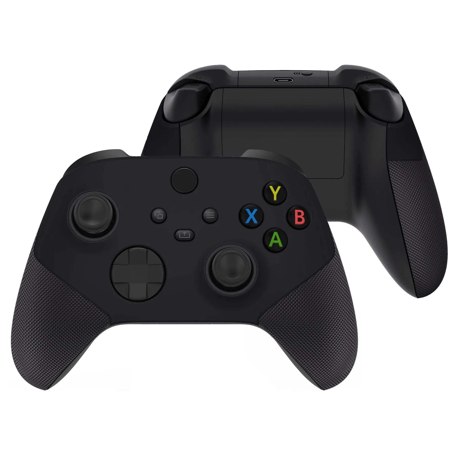 eXtremeRate Black ASR Version Performance Rubberized Side Rails Front Shell with Accent Rings for Xbox Series X/S Controller - ZX3C3001