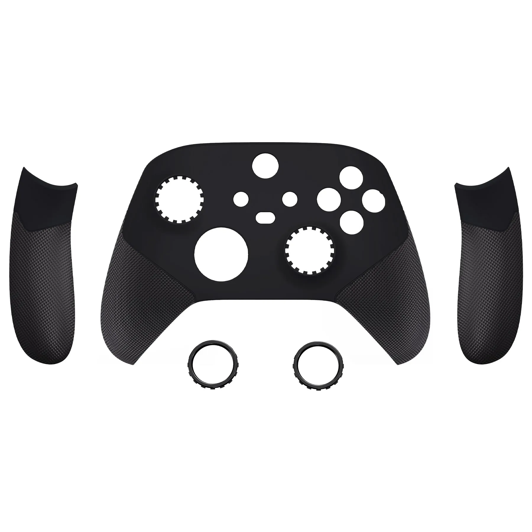 eXtremeRate Black ASR Version Performance Rubberized Side Rails Front Shell with Accent Rings for Xbox Series X/S Controller - ZX3C3001