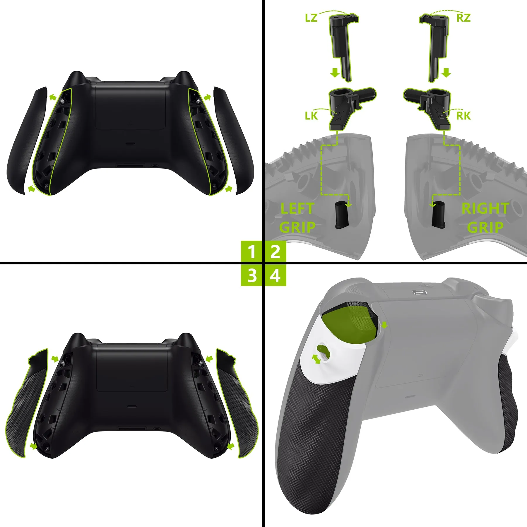 eXtremeRate Black FLEXOR Rubberized Side Rails Grips Trigger Stop Kit for Xbox Series X / S Controller, Anti-Slip Ergonomic Trigger Stopper Handle Grips for Xbox Core Controller - Diamond Textured - PX3Q3001