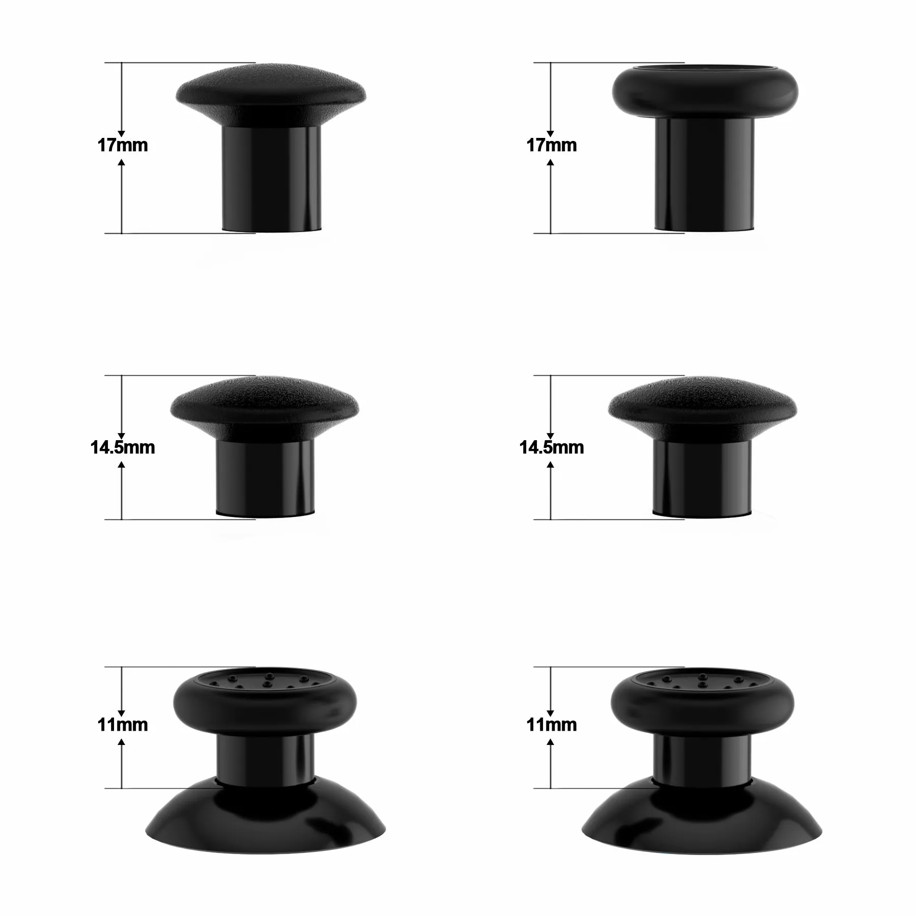 eXtremeRate Black ThumbsGear Interchangeable Ergonomic Thumbstick for PS4 Slim PS4 Pro PS5 Controller with 3 Height Domed and Concave Grips Adjustable Joystick - P4J1101