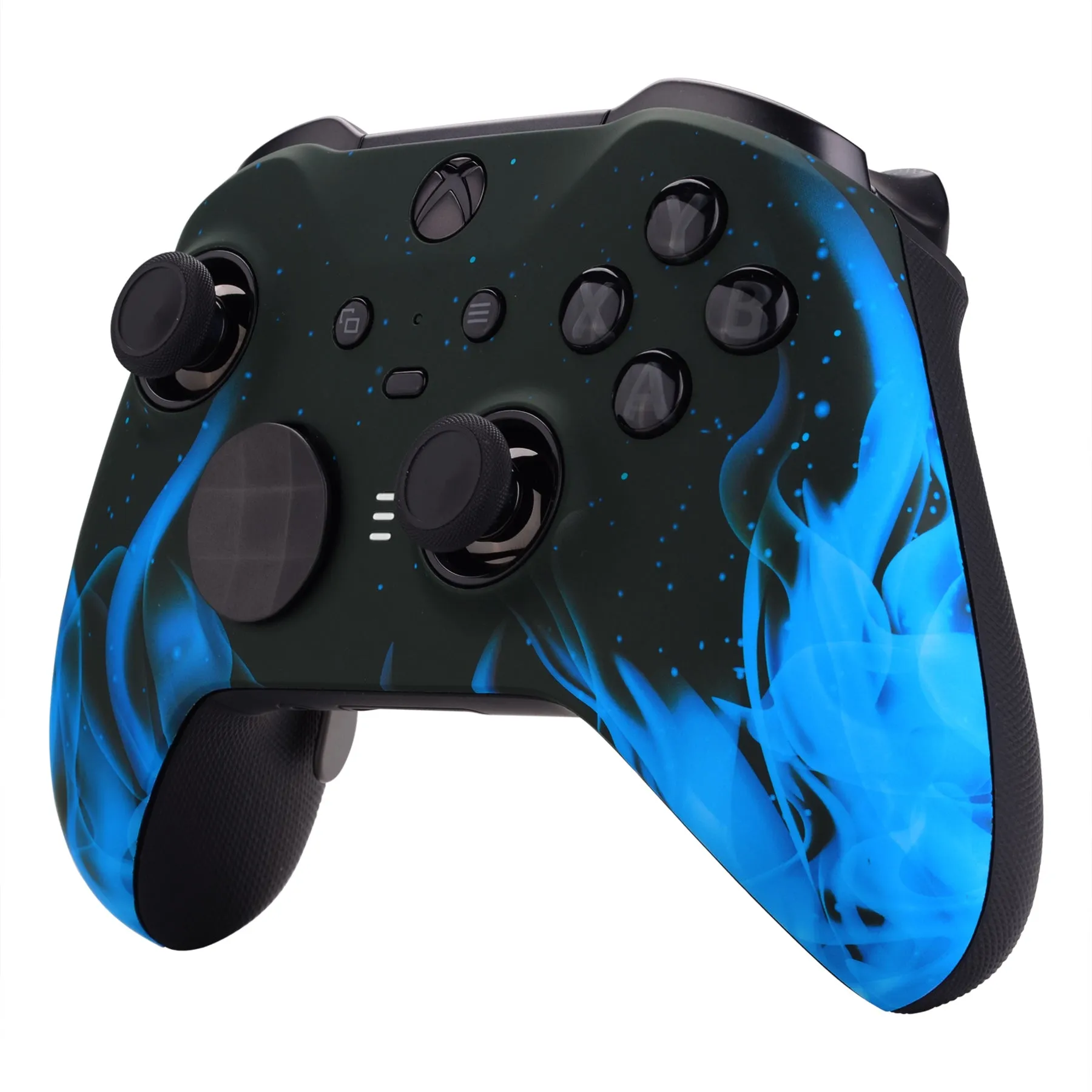 eXtremeRate Blue Flame Patterned Faceplate Cover, Soft Touch Front Housing Shell Case Replacement Kit for Xbox One Elite Series 2 Controller Model 1797 and Core Model 1797 - Thumbstick Accent Rings Included - ELT105