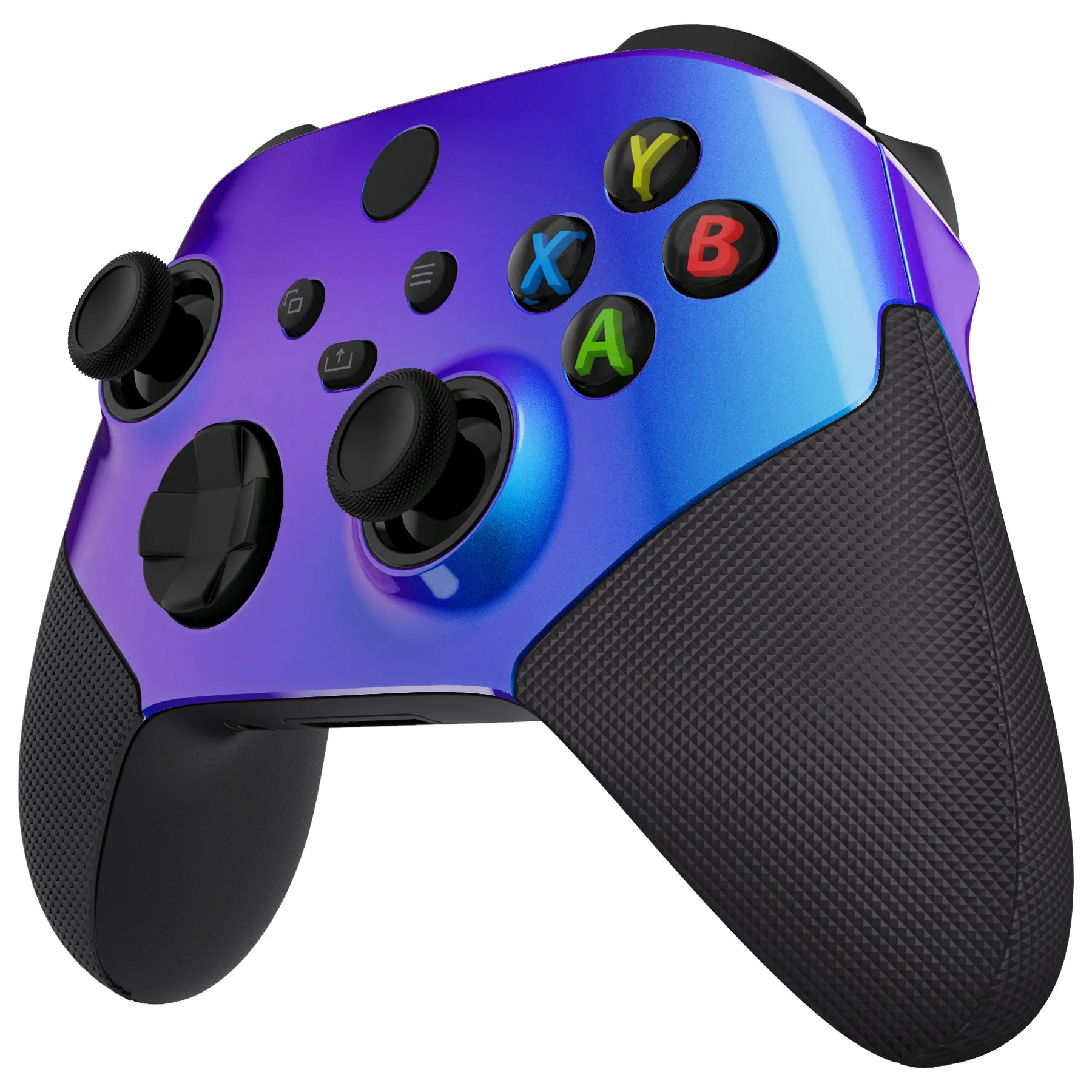 eXtremeRate Chameleon Purple Blue ASR Version Performance Rubberized Side Rails Front Shell with Accent Rings for Xbox Series X/S Controller - ZX3C3002
