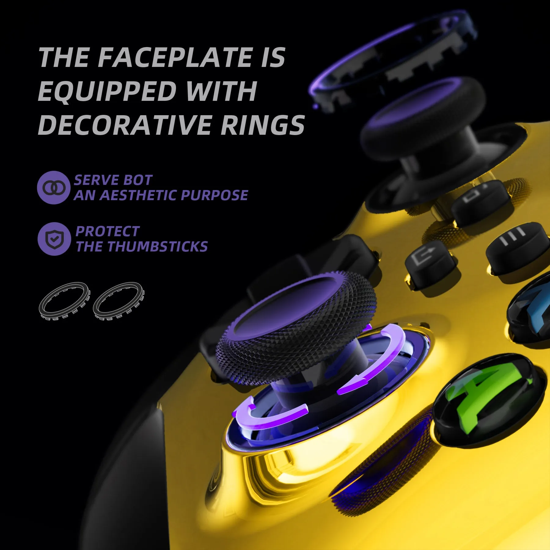 eXtremeRate Chrome Gold ASR Version Performance Rubberized Side Rails Front Shell with Accent Rings for Xbox Series X/S Controller - ZX3C3008