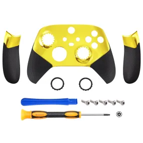 eXtremeRate Chrome Gold ASR Version Performance Rubberized Side Rails Front Shell with Accent Rings for Xbox Series X/S Controller - ZX3C3008