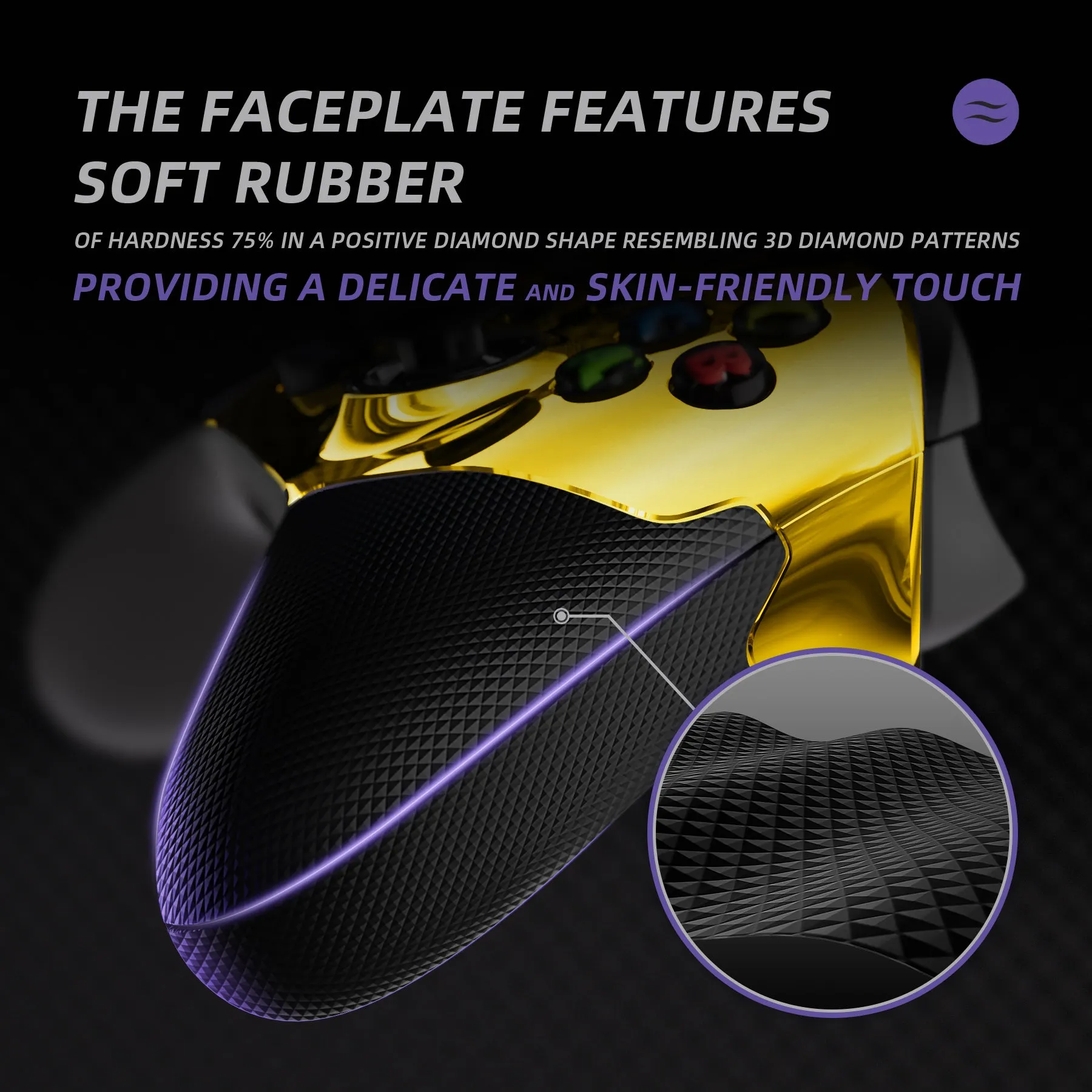 eXtremeRate Chrome Gold ASR Version Performance Rubberized Side Rails Front Shell with Accent Rings for Xbox Series X/S Controller - ZX3C3008