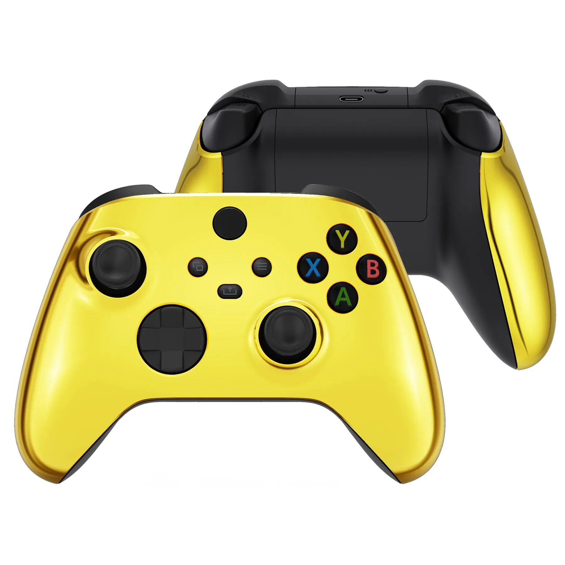 eXtremeRate Chrome Gold Replacement Handles Shell for Xbox Series X Controller, Custom Side Rails Panels Front Housing Shell Faceplate for Xbox Series S Controller - Controller NOT Included - ZX3D401