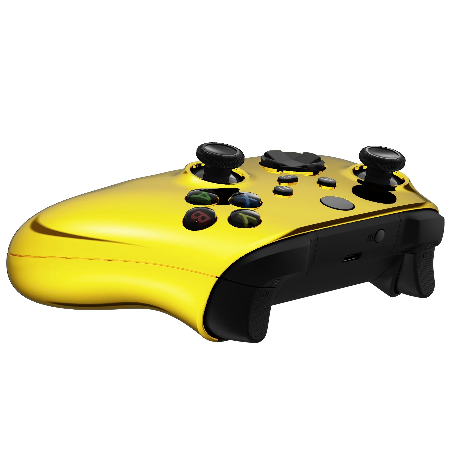 eXtremeRate Chrome Gold Replacement Handles Shell for Xbox Series X Controller, Custom Side Rails Panels Front Housing Shell Faceplate for Xbox Series S Controller - Controller NOT Included - ZX3D401