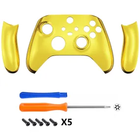 eXtremeRate Chrome Gold Replacement Handles Shell for Xbox Series X Controller, Custom Side Rails Panels Front Housing Shell Faceplate for Xbox Series S Controller - Controller NOT Included - ZX3D401
