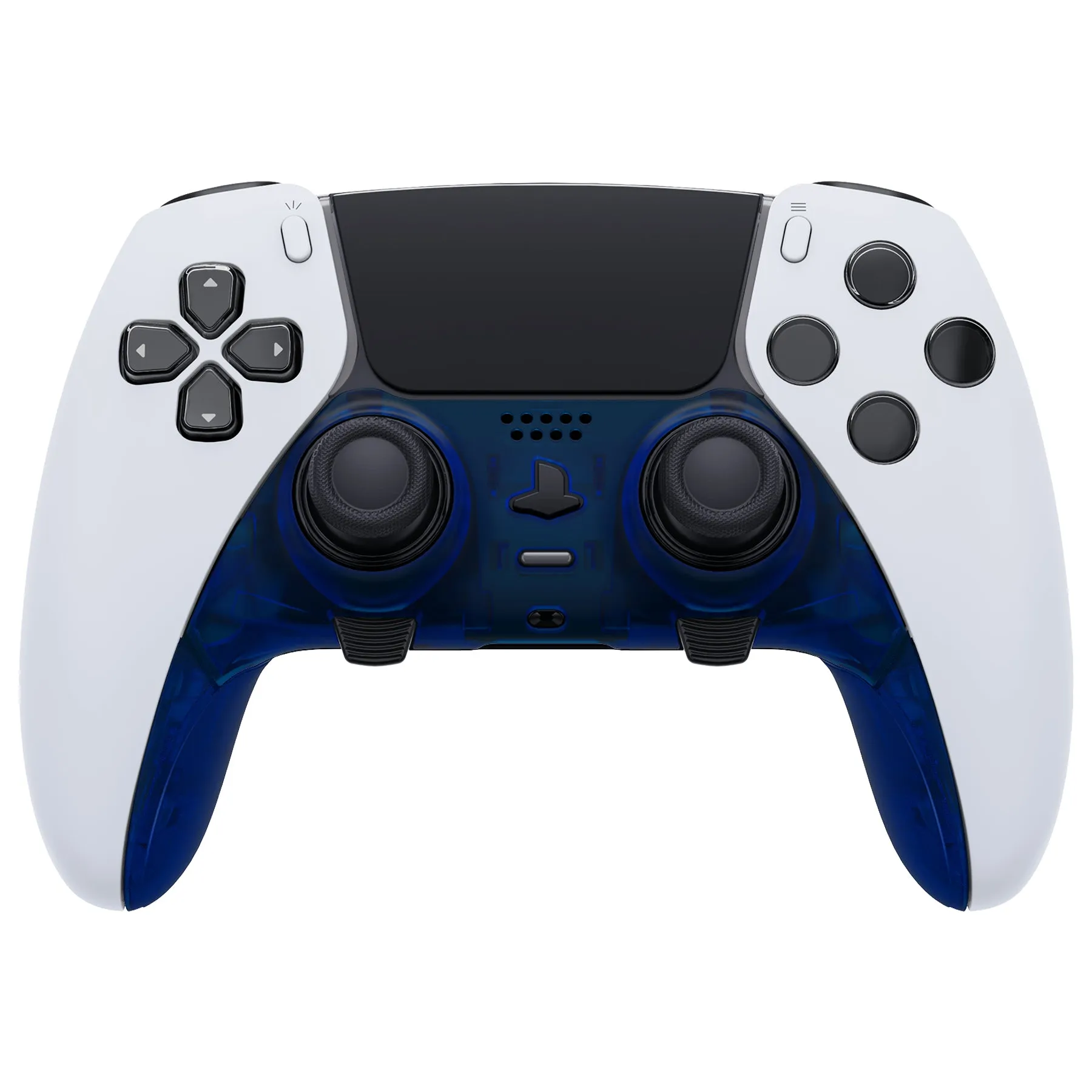 eXtremeRate Clear Blue Top Bottom Decorative Trim Shell Compatible with ps5 Edge Controller DIY Replacement Front Back Clip Shell, Custom Plates Cover Compatible with ps5 Edge Controller - CXQEGM004