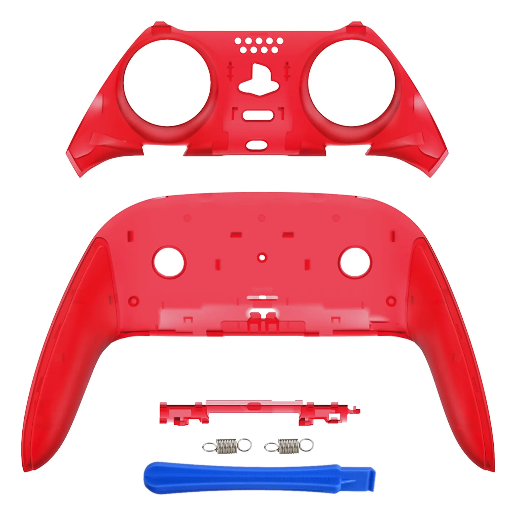 eXtremeRate Clear Red Top Bottom Decorative Trim Shell Compatible with ps5 Edge Controller DIY Replacement Front Back Clip Shell, Custom Plates Cover Compatible with ps5 Edge Controller - CXQEGM006