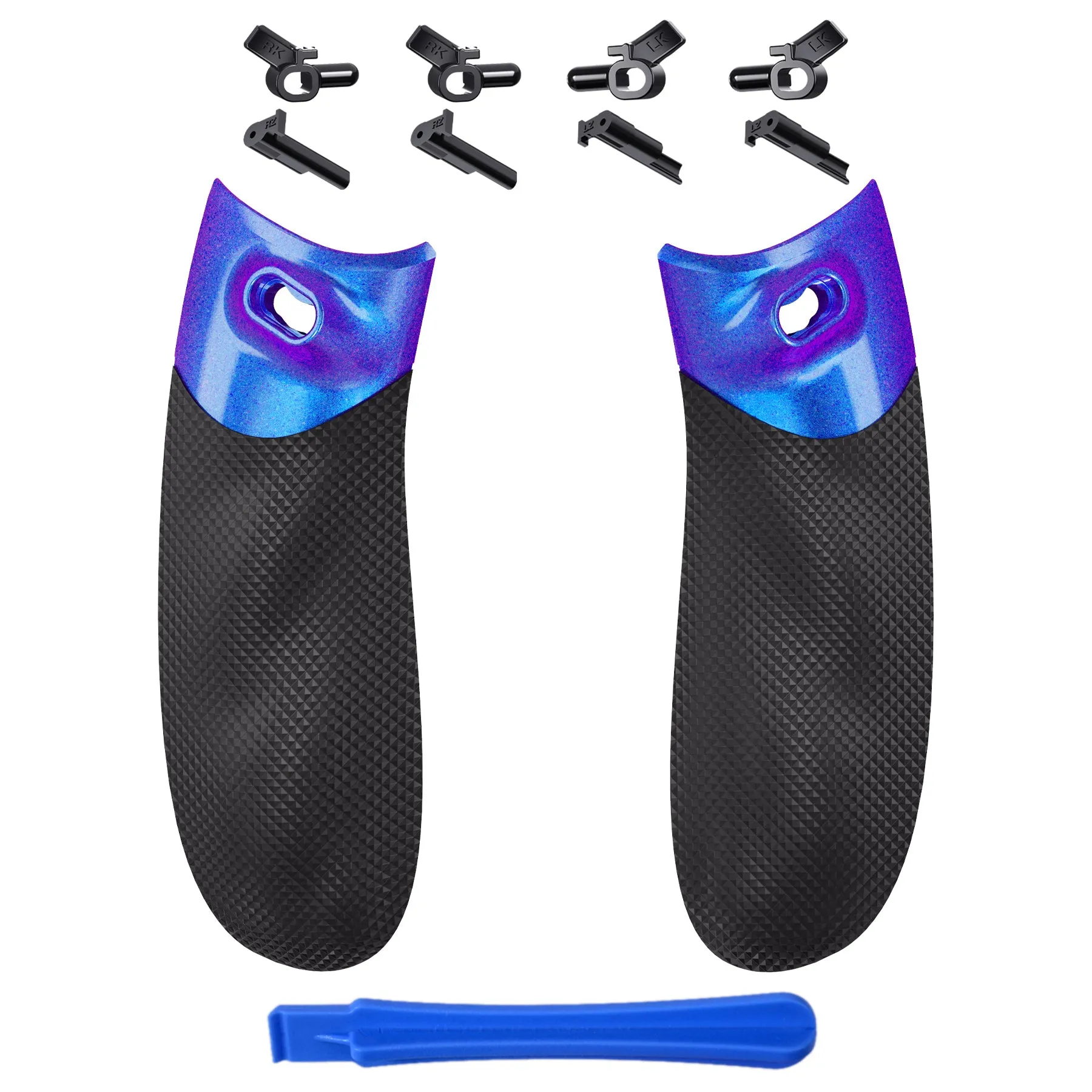 eXtremeRate FLEXOR Rubberized Side Rails Grips Trigger Stop Kit for Xbox Series X/S Controller, Ergonomic Trigger Stopper Handle Grips for Xbox Core Controller – Diamond Textured Chameleon Purple Blue - PX3Q3002