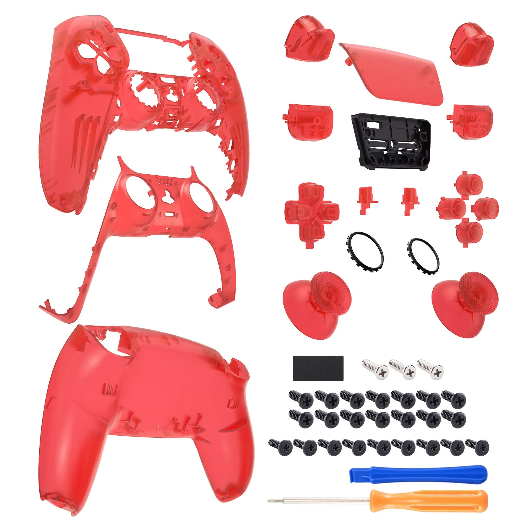 eXtremeRate Full Set Housing Shell with Buttons Touchpad Cover, Clear Red Custom Replacement Decorative Trim Shell Front Back Plates Compatible with ps5 Controller BDM-010 BDM-020 - Controller NOT Included - QPFM5002G2