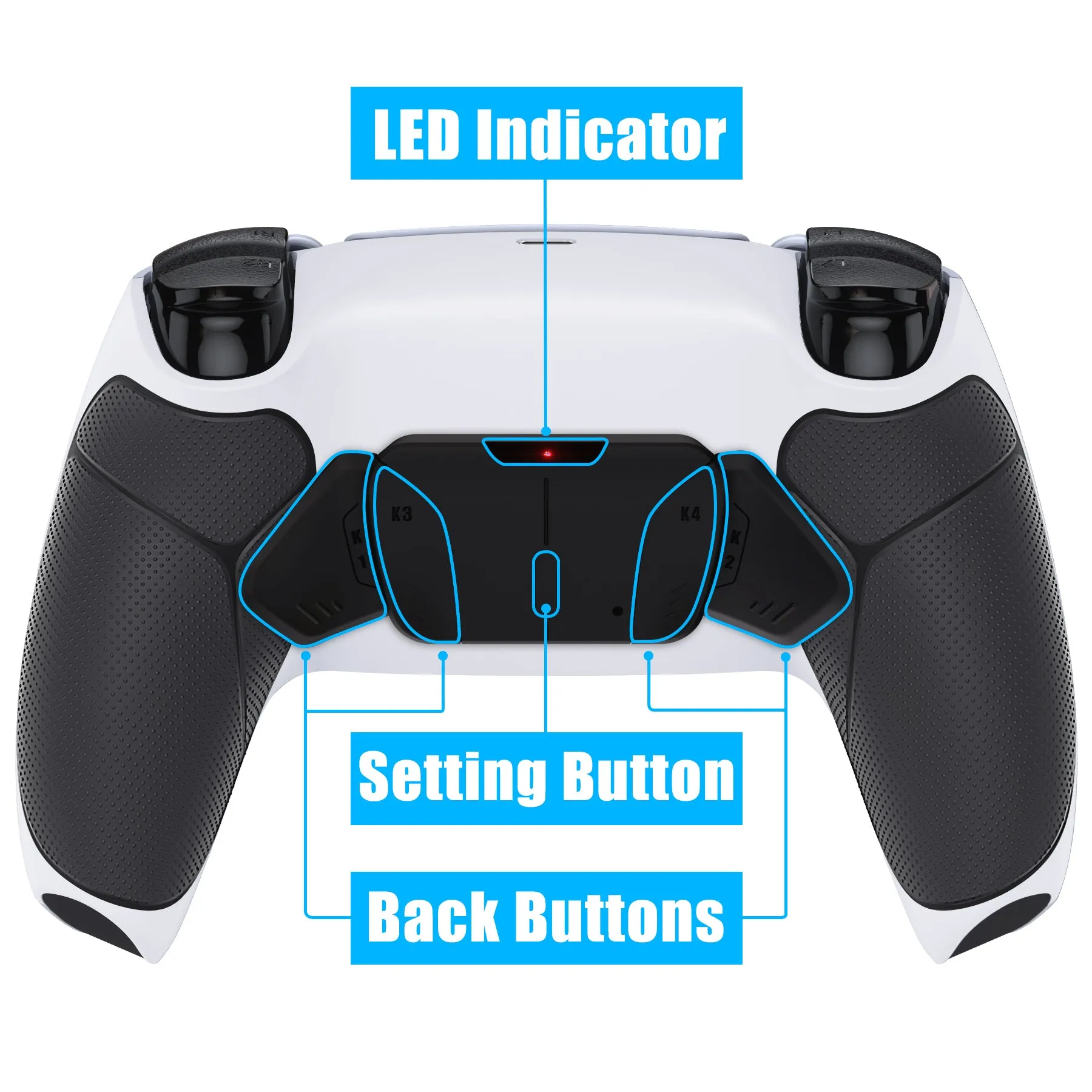 eXtremeRate Remappable Rise4 Remap Kit for PS5 Controller BDM-010/020 - Rubberized Black Grips with Black Back Paddles - YPFU6010