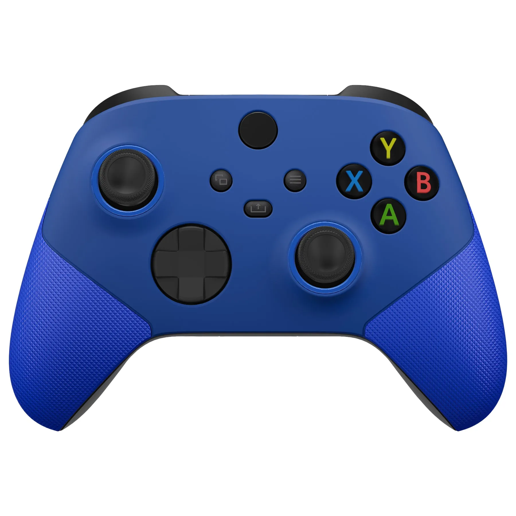 eXtremeRate Rubberized Blue ASR Version Performance Rubberized Side Rails Front Shell with Accent Rings for Xbox Series X/S Controller - ZX3C3004