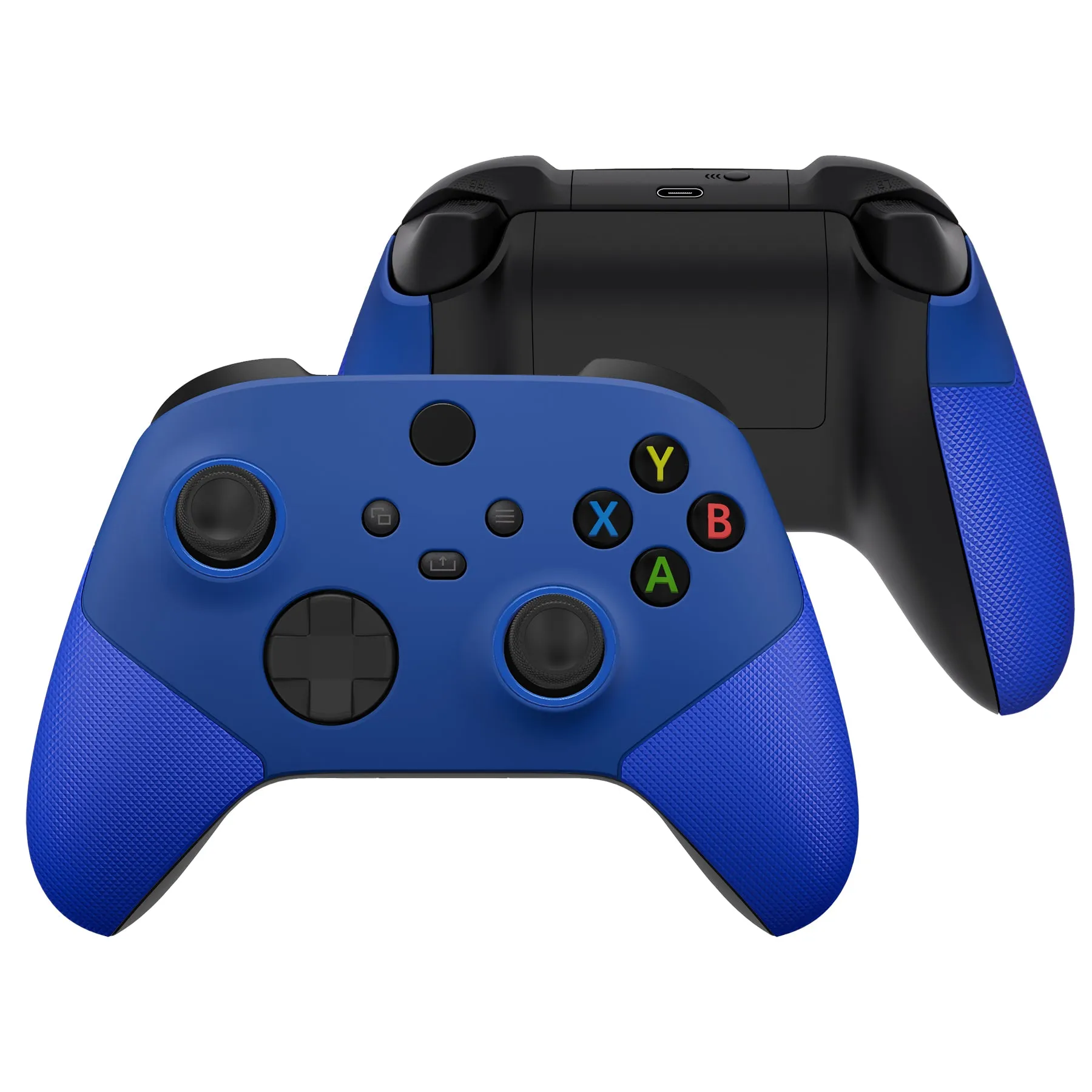 eXtremeRate Rubberized Blue ASR Version Performance Rubberized Side Rails Front Shell with Accent Rings for Xbox Series X/S Controller - ZX3C3004